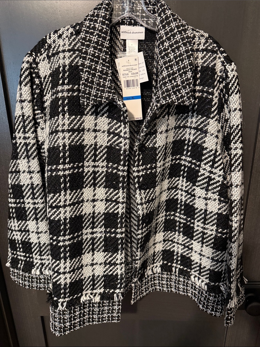 Alfred Dunner Black & White Plaid Blazer Jacket